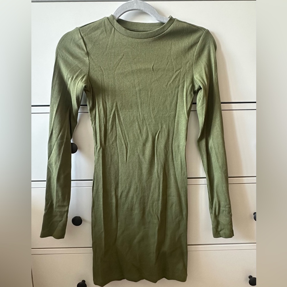Green Ribbed Fall Dress /Xs